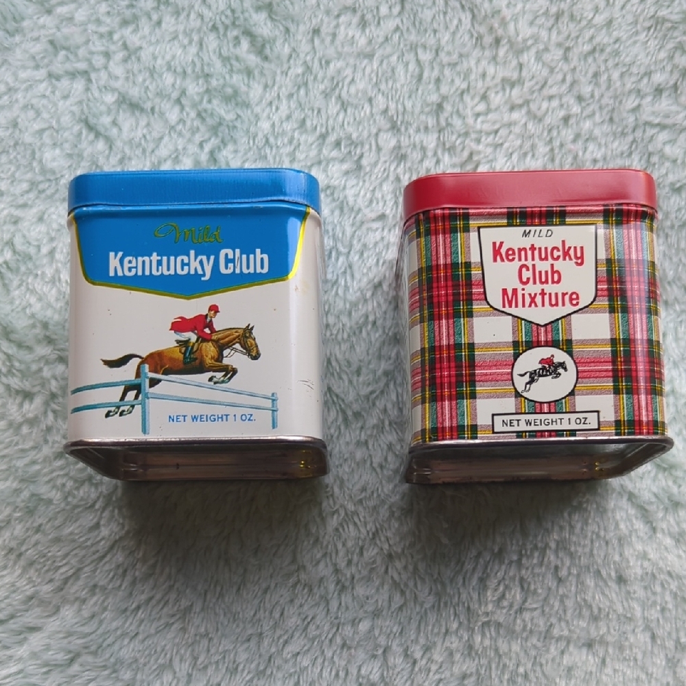 Lot Of 2 Kentucky Club Mild Mixture 1 Oz Pipe Tobacco Tins Plaid Blue Helmet Co